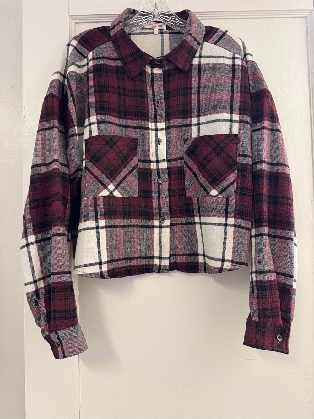 Stella Tweed Cropped Plaid Long Sleeve Flannel Shirt Soft Fall Casual Sz XL